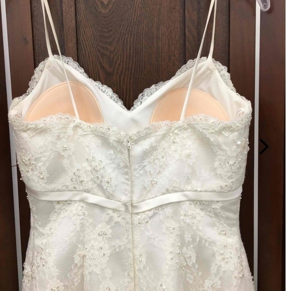 Bridal Gown Ivory Lace Wedding Dress Chiffon Train Beach Garden 58.5” Davi’s sz6 - Picture 11 of 16